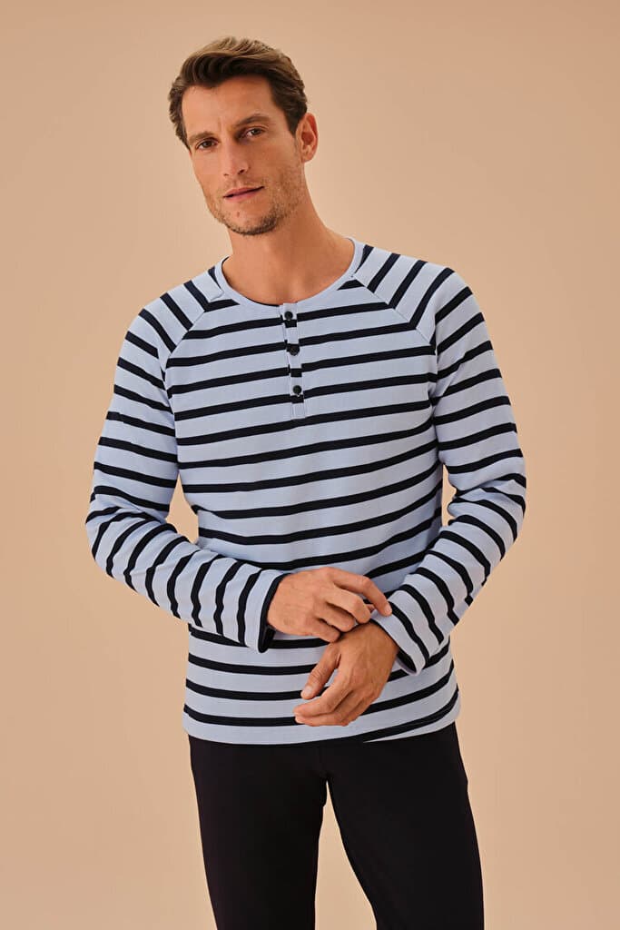 SUWEN Chester Men Pyjamas Set - Navy Blue Print - L 3