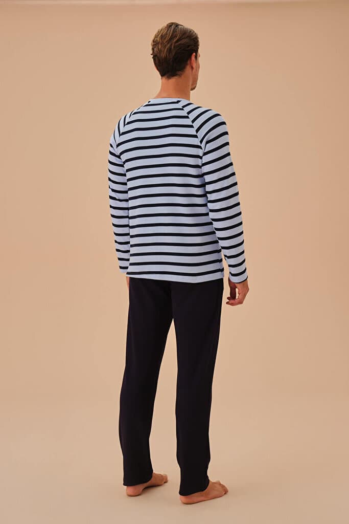 SUWEN Chester Men Pyjamas Set - Navy Blue Print - L 4