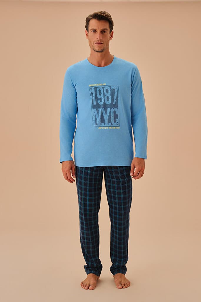 SUWEN Chris Men Pyjamas Set - Navy Blue Plaid - S