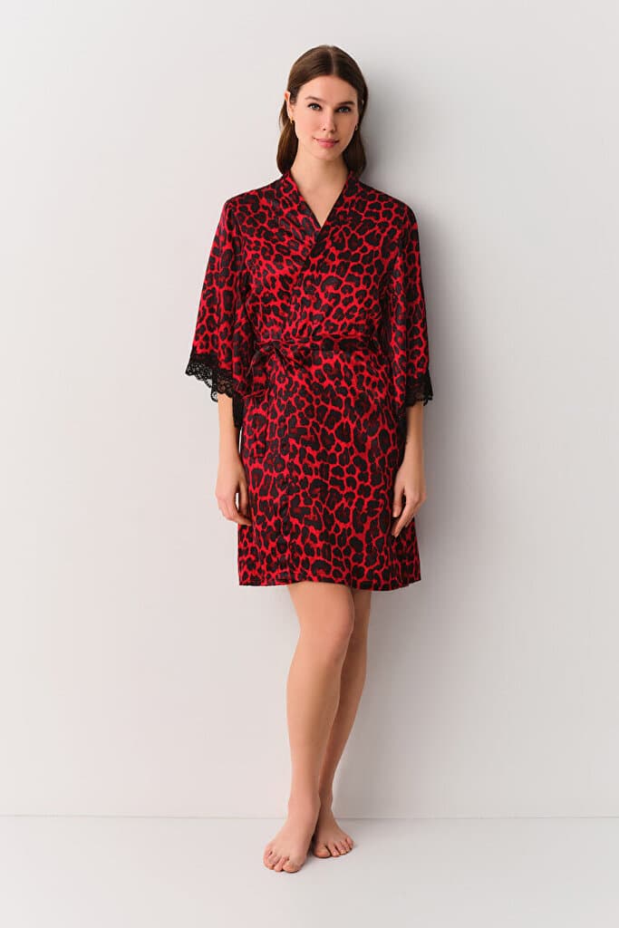 SUWEN Lioness Morning Gown - Red Leopard Print - M 2