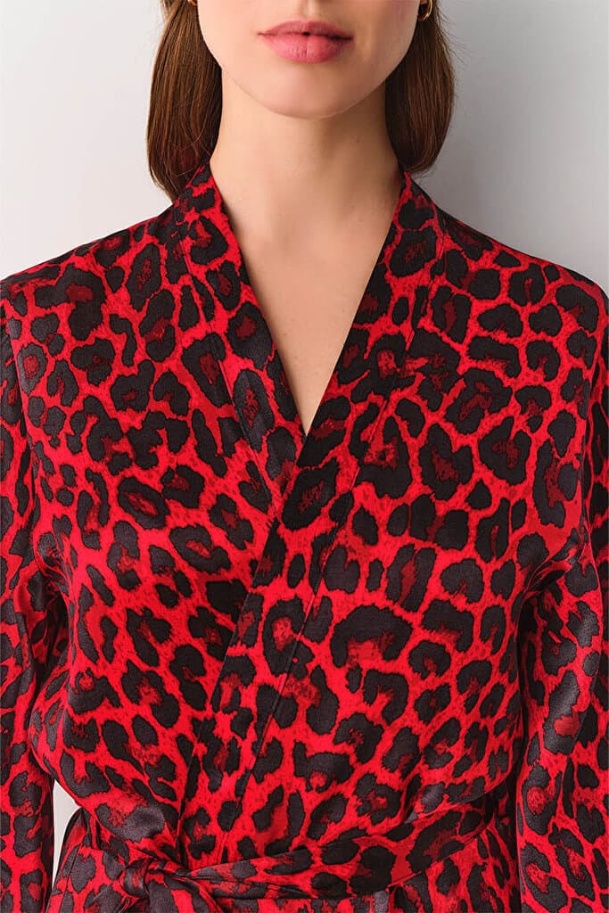 SUWEN Lioness Morning Gown - Red Leopard Print - M 3