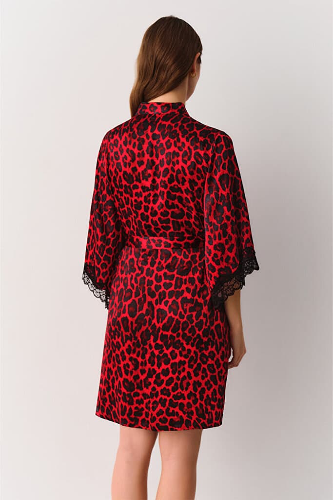 SUWEN Lioness Morning Gown - Red Leopard Print - M 4