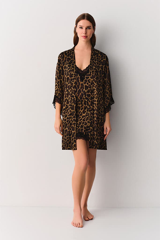 SUWEN Lioness Morning Gown - Leopard Print - XL