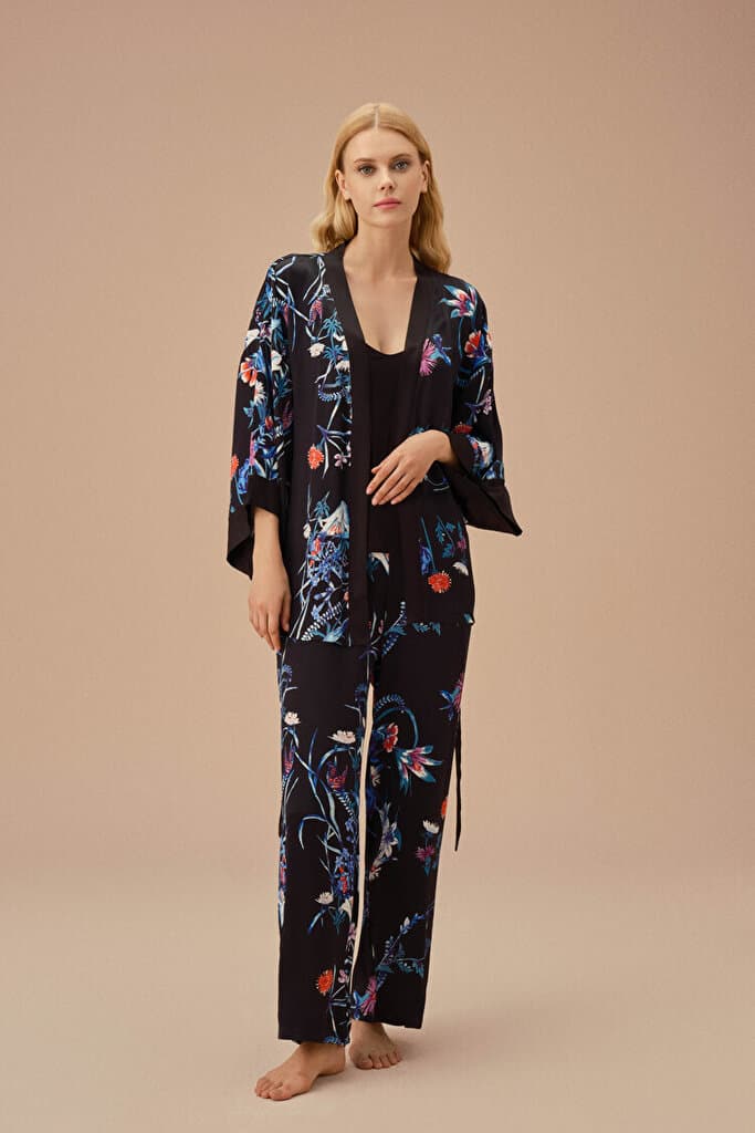 SUWEN Geisha Morning Gown - Flower Print - XL