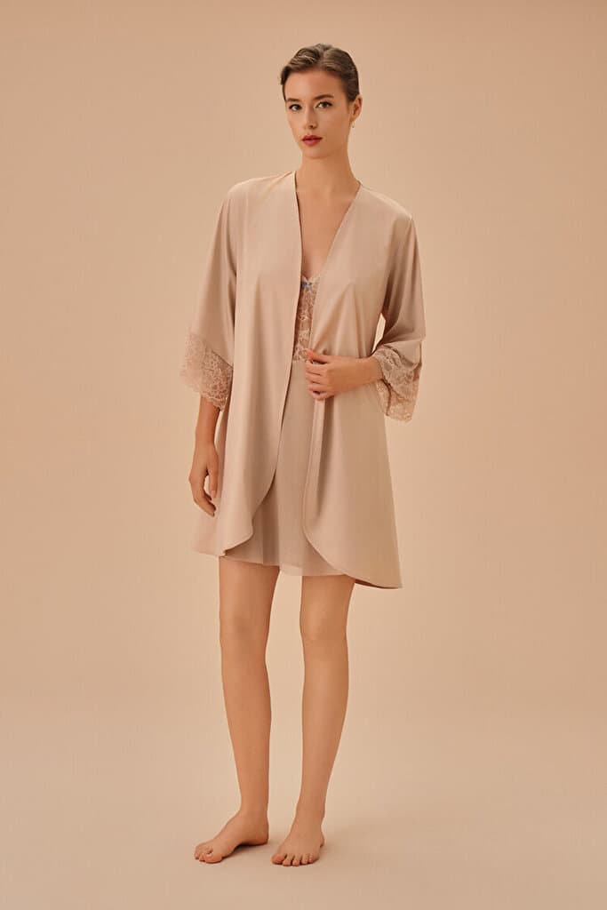 SUWEN Amber Morning Gown - Nude - L