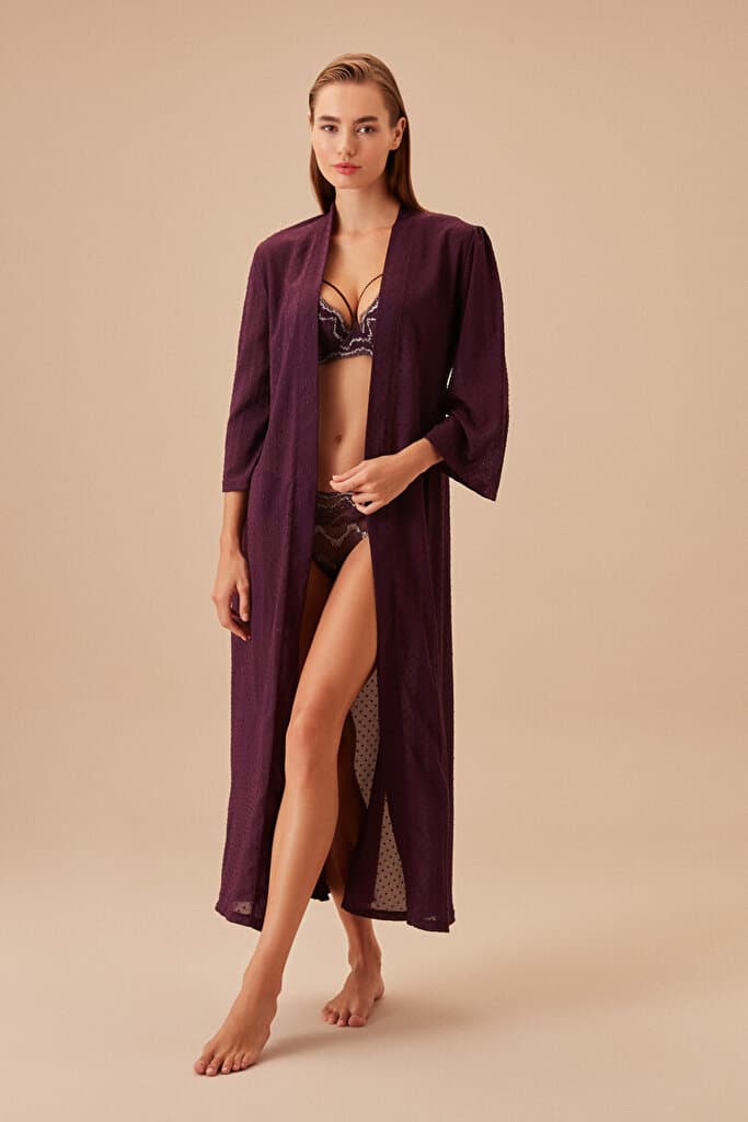 SUWEN Chloe Long Morning Gown - Purple - M