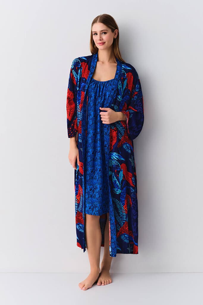 SUWEN Leo Long Morning Gown - Leo Print - S