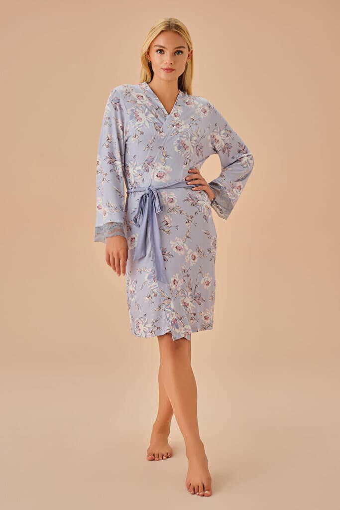 SUWEN Maria Morning Gown - Lilac Print - S 2