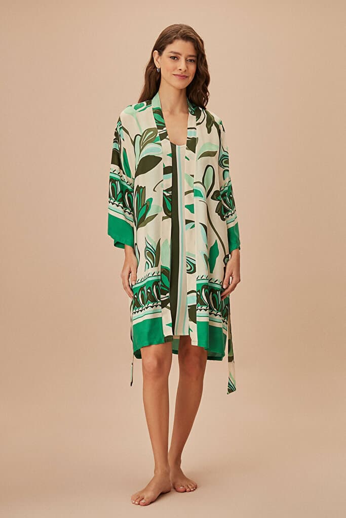 SUWEN Carcee Morning Gown - Green Flower - XL