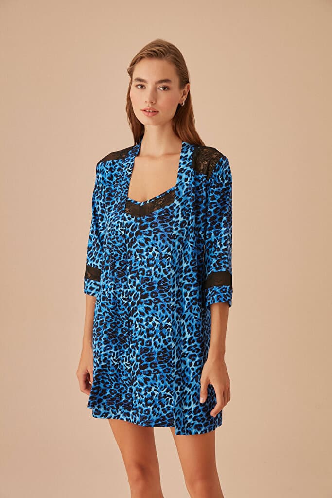 SUWEN Splendid Morning Gown - Sax Print - S 2