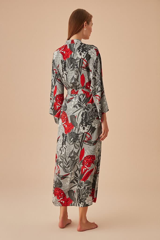 SUWEN Lupin Long Morning Gown - Gray Print - S 4