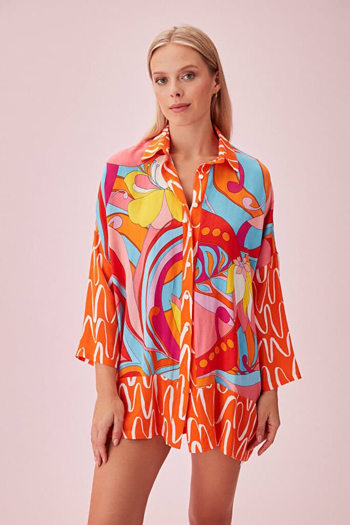 SUWEN Marilyn Colourfull Tunic - Coral Print - S/M