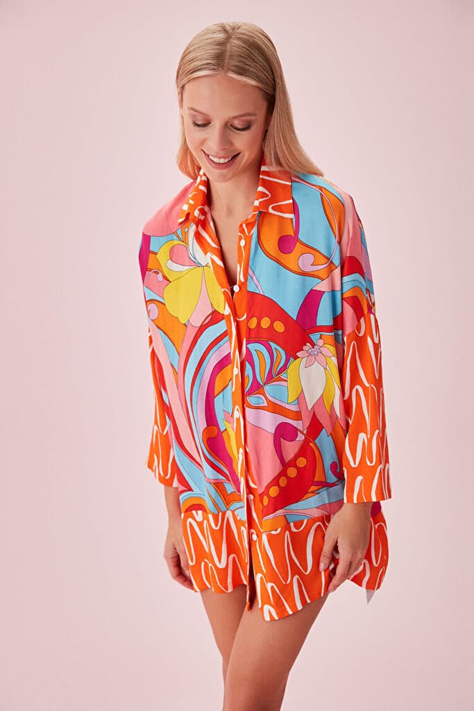 SUWEN Marilyn Colourfull Tunic - Coral Print - S/M 2