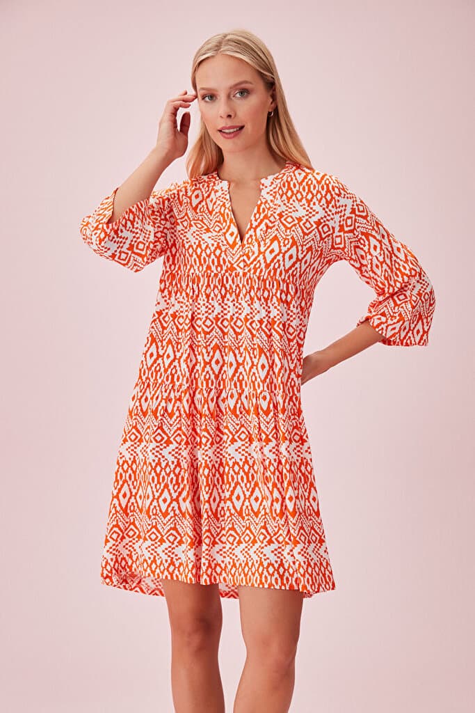 SUWEN Luna Short Dress - Orange Print - S/M
