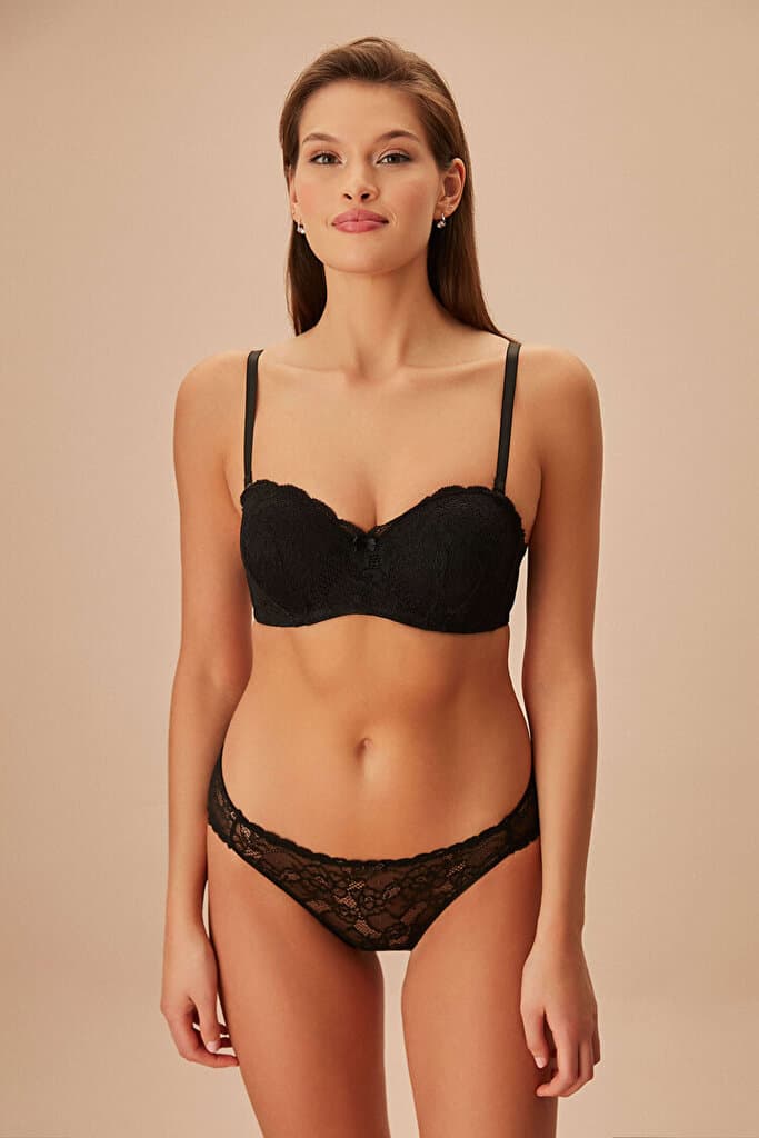 SUWEN Lacy Half Padded Strapless Bra - Black - 75 C 2