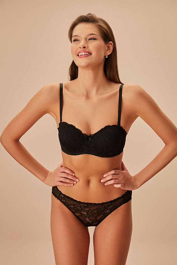 SUWEN Lacy Half Padded Strapless Bra - Black - 75 C 3