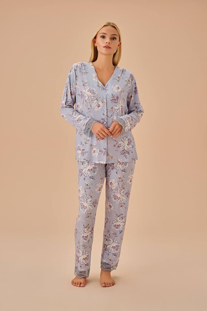 SUWEN Maria Masculine Pyjamas Set - Lilac Print - 3XL 2