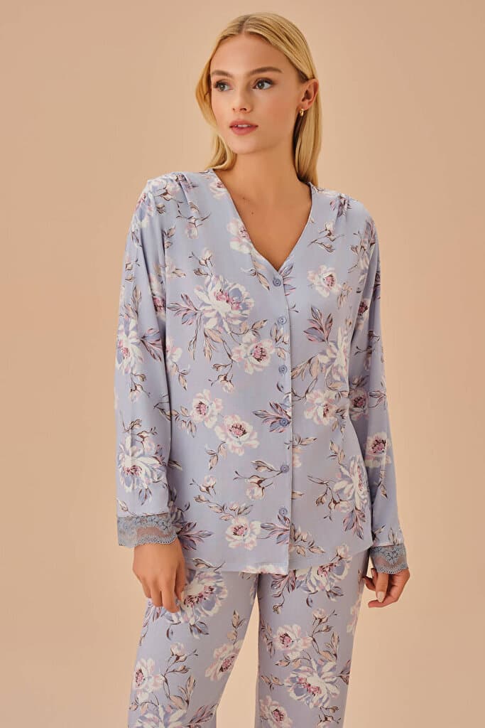 SUWEN Maria Masculine Pyjamas Set - Lilac Print - 3XL 3