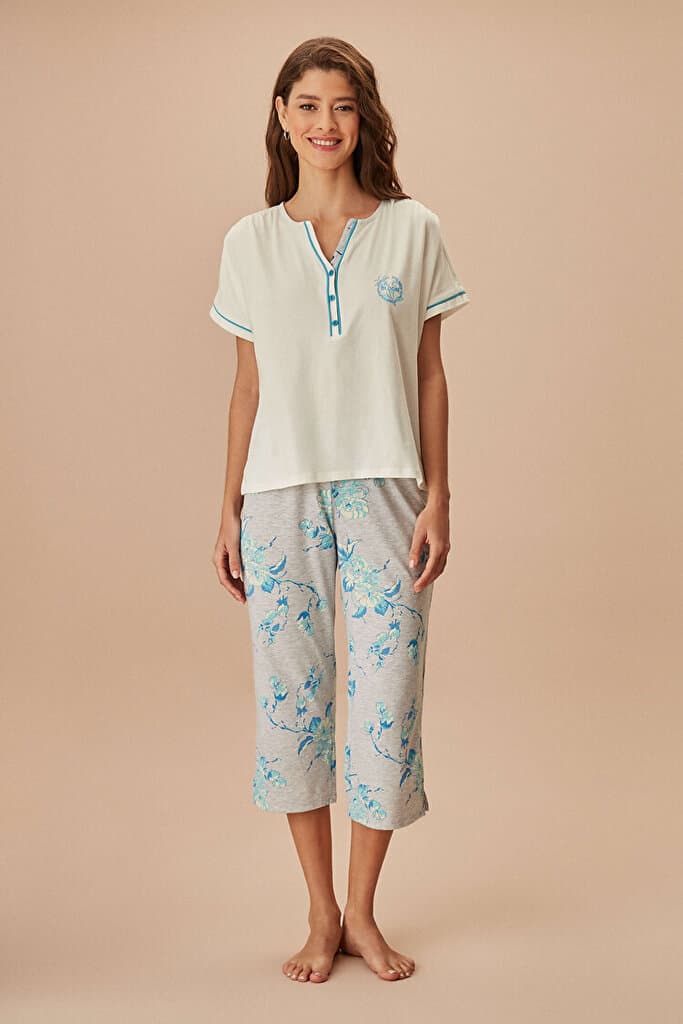 SUWEN Melani Capri Set - Gray Melange Print - XXL