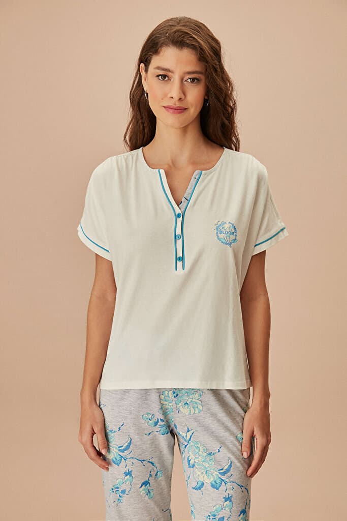 SUWEN Melani Capri Set - Gray Melange Print - XXL 3
