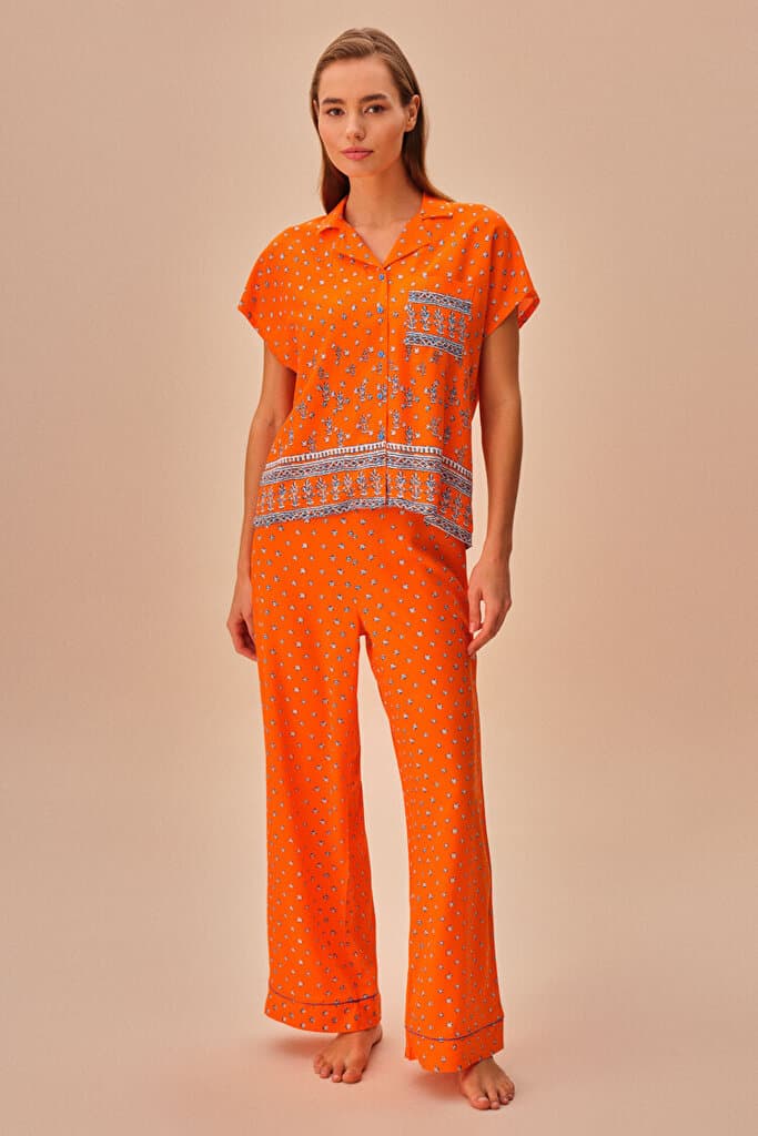 SUWEN Orange Masculine Pyjamas Set - Orange Print - XXL 2