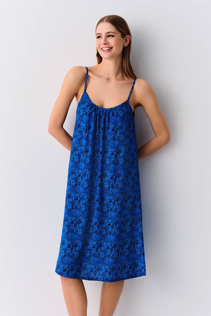 SUWEN Leo Long Nightie - Sax Print - S 2