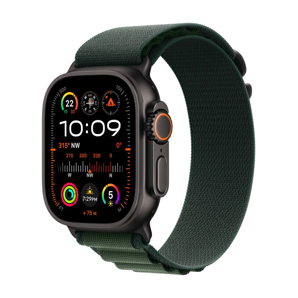 Apple Watch Ultra 2 - Black Titanium Case with Dark Green Alpine Loop - Medium