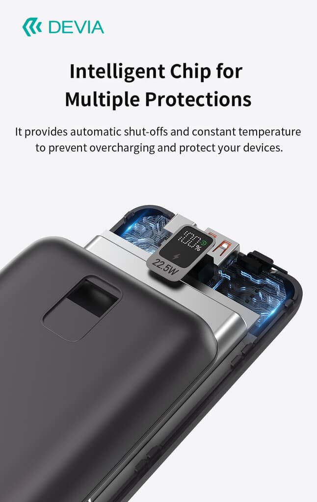 Devia Power Bank Ultra4 MINI 22.5W Power Bank  With Built-in 2 Cables (20000mAh) - EP208 - Interstellar grey 6