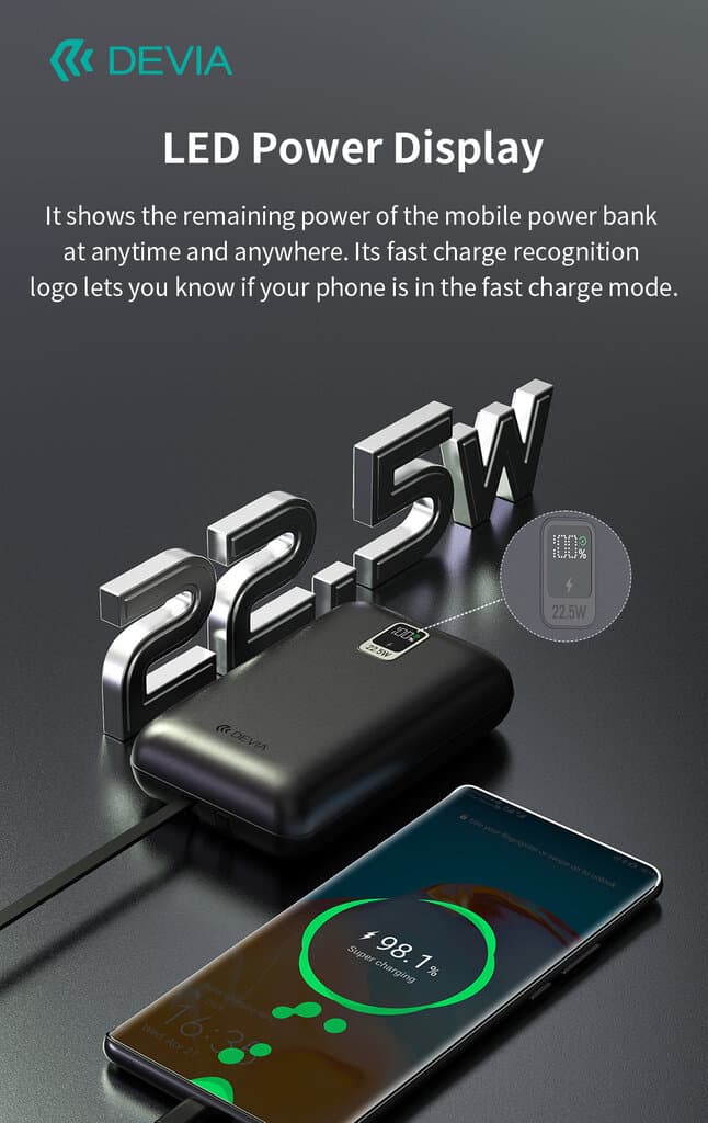 Devia Power Bank Ultra4 MINI 22.5W Power Bank  With Built-in 2 Cables (20000mAh) - EP208 - Interstellar grey 7