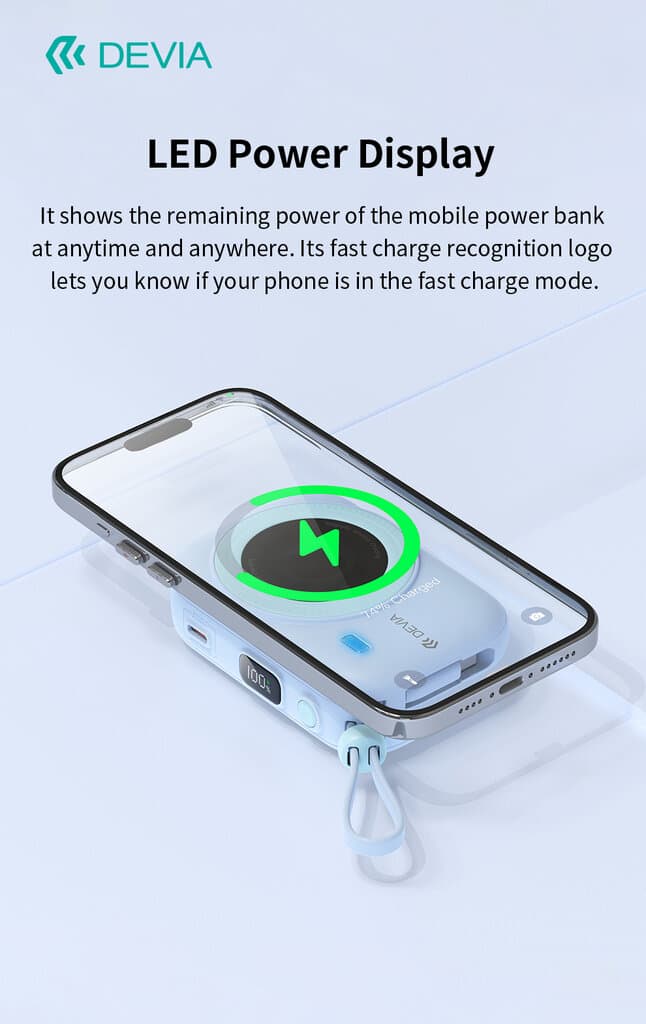 Devia Extreme Speed Series MINI 22.5W Magnetic Power Bank With Built-in 2 Cables (9600mAh) - White 8