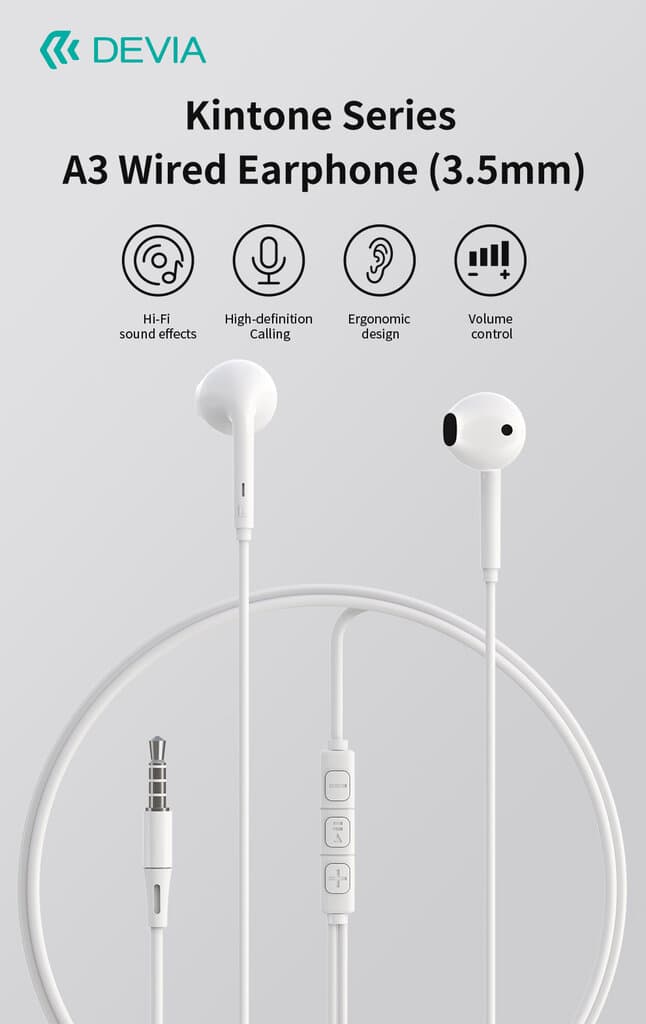 Devia Kintone Series A3 Wired Earphone (3.5mm) - White 4
