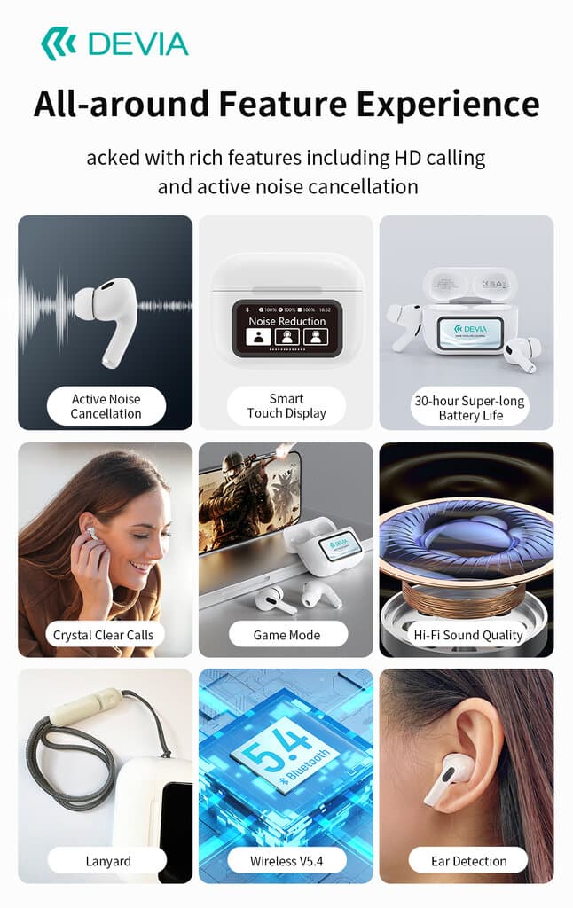 Devia ANC TWS Pro2 Wireless Earphone With Screen 4