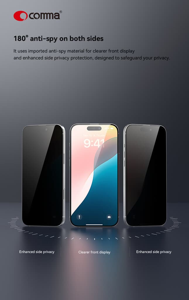 Comma DUN Series Privacy Tempered Glass for iPhone 16/Plus/Pro/Pro Max - iPhone 16 3
