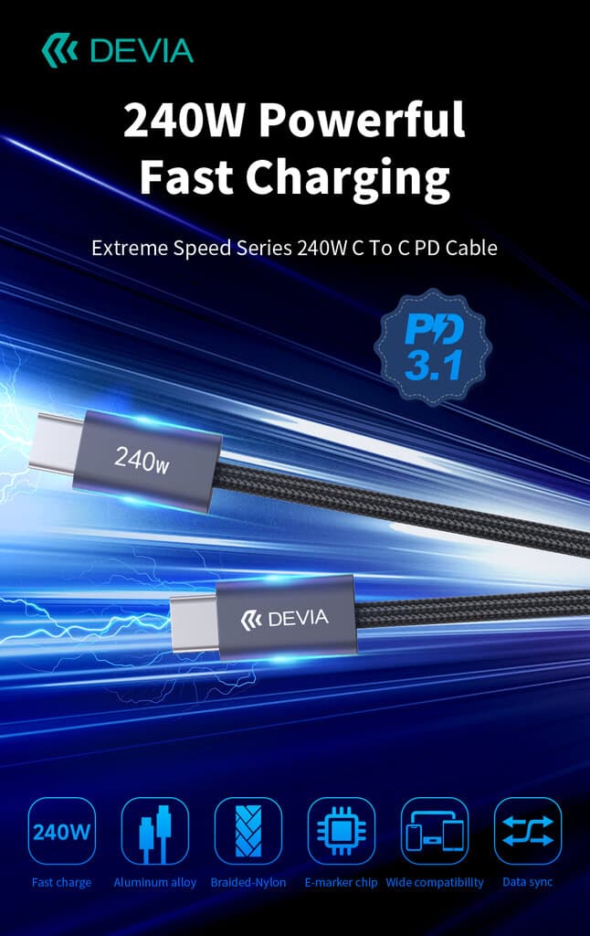 Devia Extreme Speed Series 240W C To C PD Cable(5A,2M ) 5