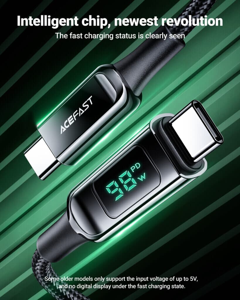 ACEFAST USB-C to USB-C 100W zinc alloy digital display braided charging data cable 4