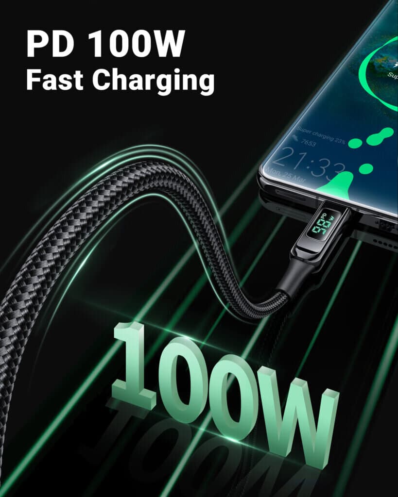 ACEFAST USB-C to USB-C 100W zinc alloy digital display braided charging data cable 5
