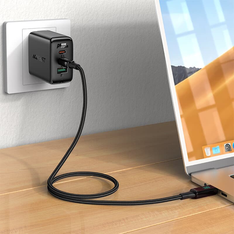 ACEFAST USB-C to USB-C 100W zinc alloy digital display braided charging data cable 10