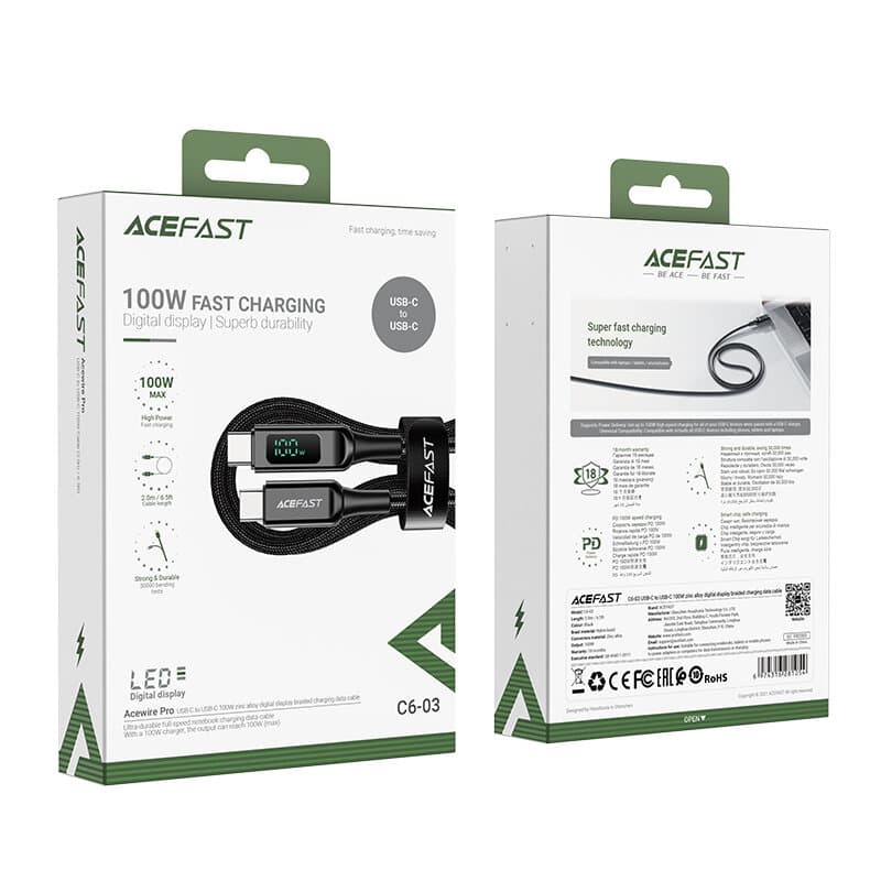 ACEFAST USB-C to USB-C 100W zinc alloy digital display braided charging data cable 11
