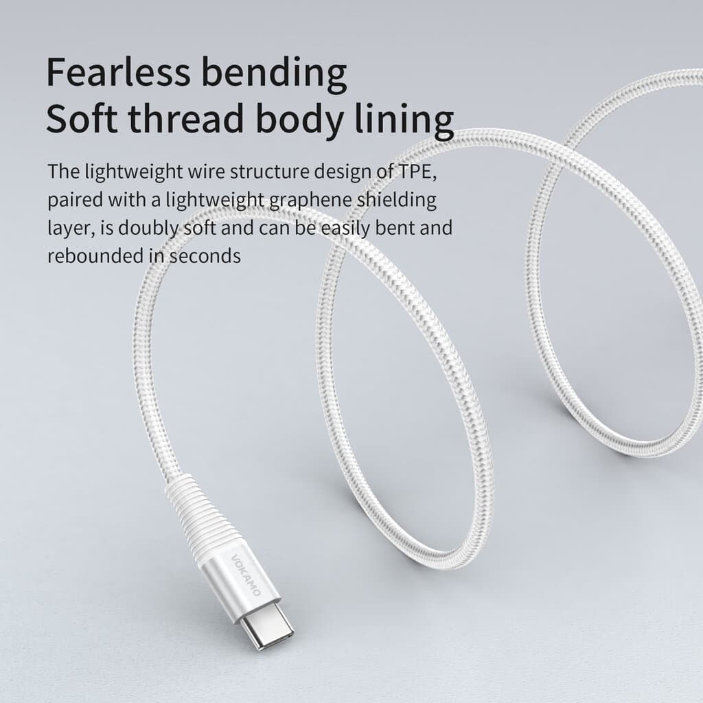 VOKAMO Kirlink Series Stand Type-C to Type-C 60W Cable（1.2m）- White 6