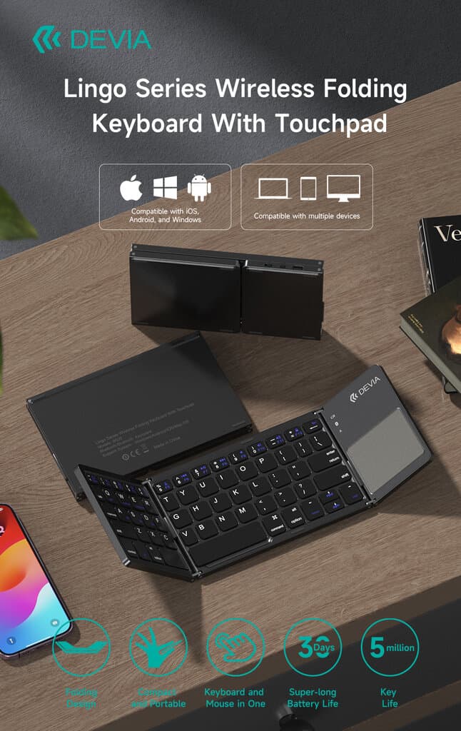 DEVIA Lingo Series Foldable Bluetooth Keyboard With Touchpad B033 - Gray 4