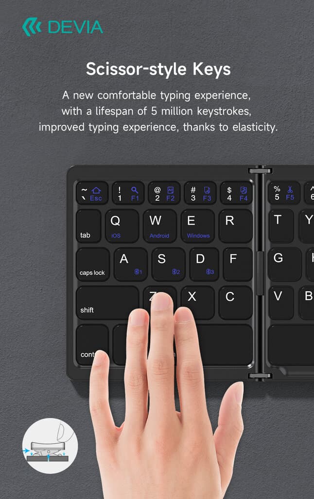 DEVIA Lingo Series Foldable Bluetooth Keyboard With Touchpad B033 - Gray 7