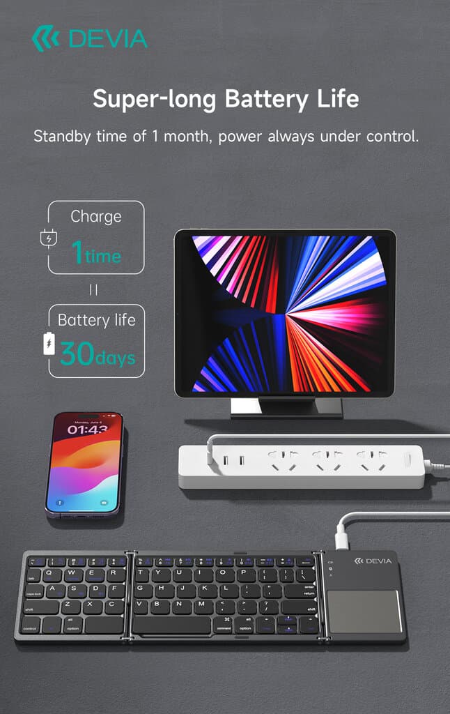 DEVIA Lingo Series Foldable Bluetooth Keyboard With Touchpad B033 - Gray 8