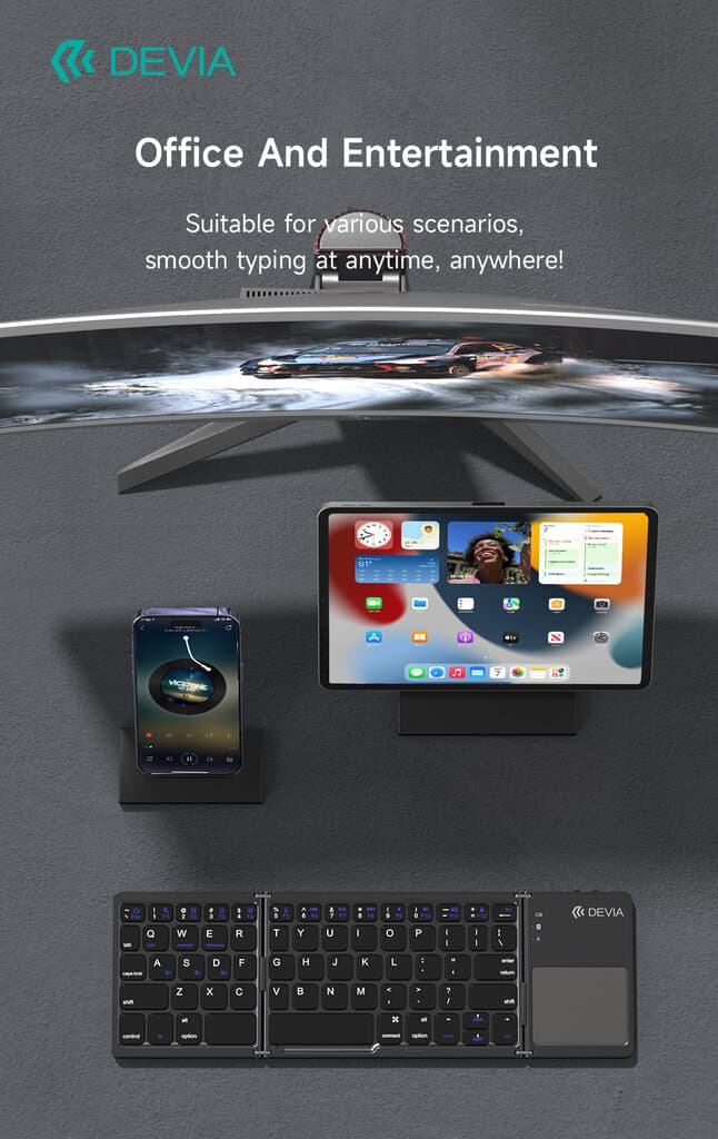 DEVIA Lingo Series Foldable Bluetooth Keyboard With Touchpad B033 - Gray 11