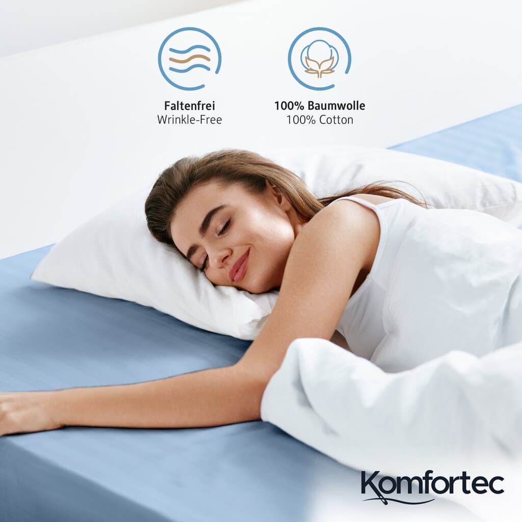 Komfortec Cotton Fitted Sheet - 180*200 cm - Light Blue 2