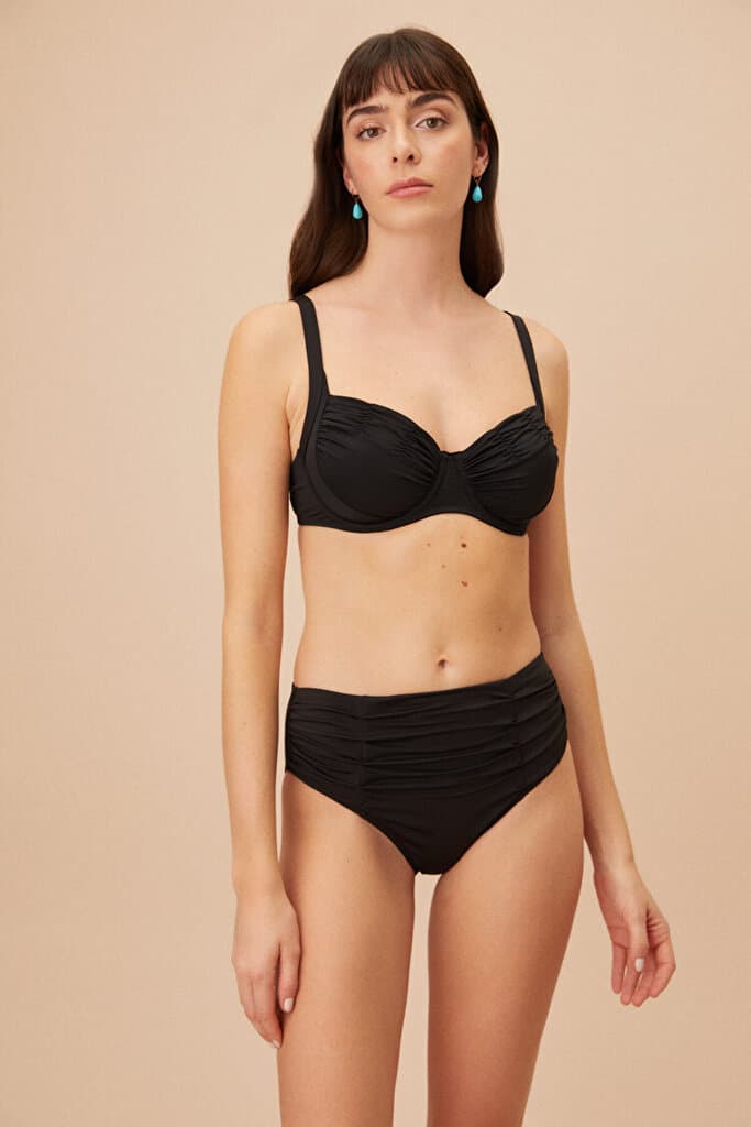 SUWEN Draped Bikini Bottom - Black - 36 3