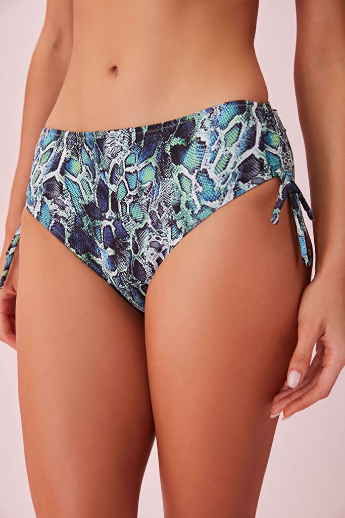 SUWEN Drawstring Green Bikini Bottom - Green Snake - 36