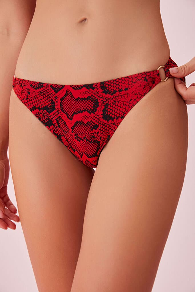 SUWEN Detailed Printed Bikini Bottom - Red Snake - 36