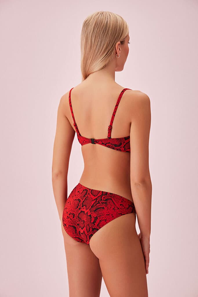 SUWEN Detailed Printed Bikini Bottom - Red Snake - 38 4