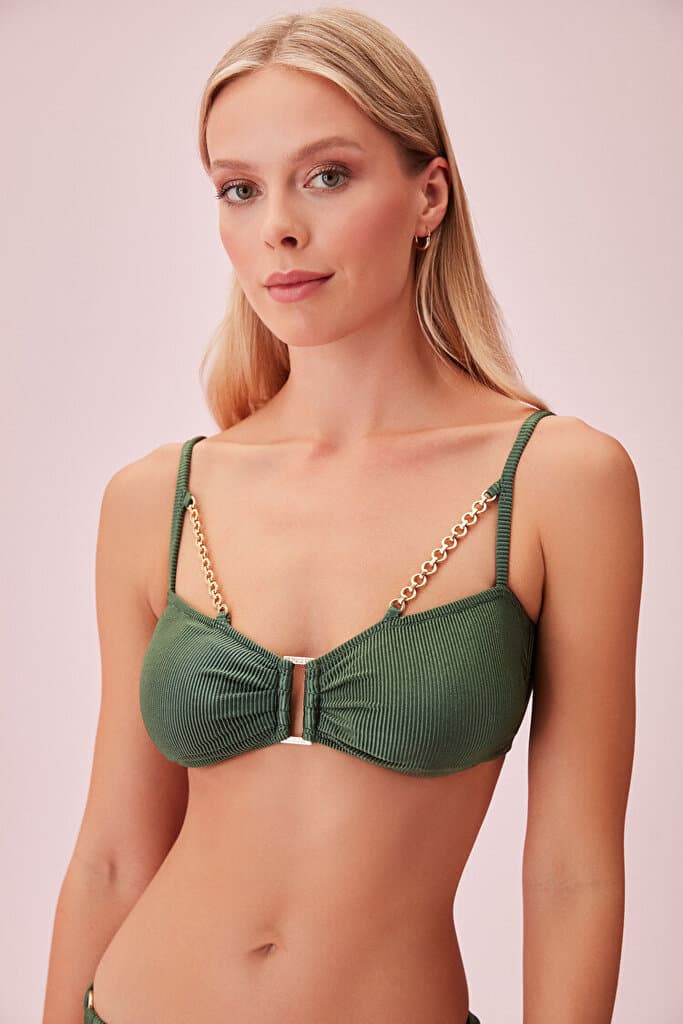 SUWEN Chain Strapless Texture Bikini Top - Twill Khaki - 40