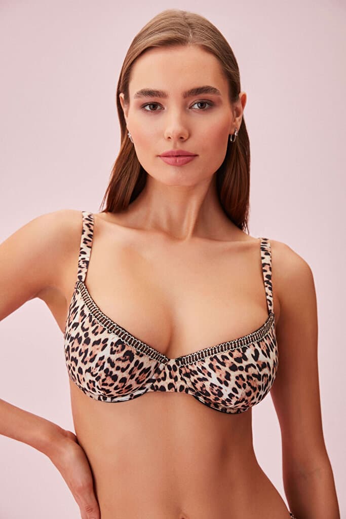 SUWEN Detailed Wire Printed Bikini Top - Wild Print - 46